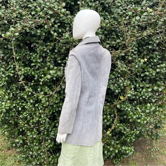 Outbrook Gray Long Genuine Suede Leather Button Down Coat - Picture 7 of 11